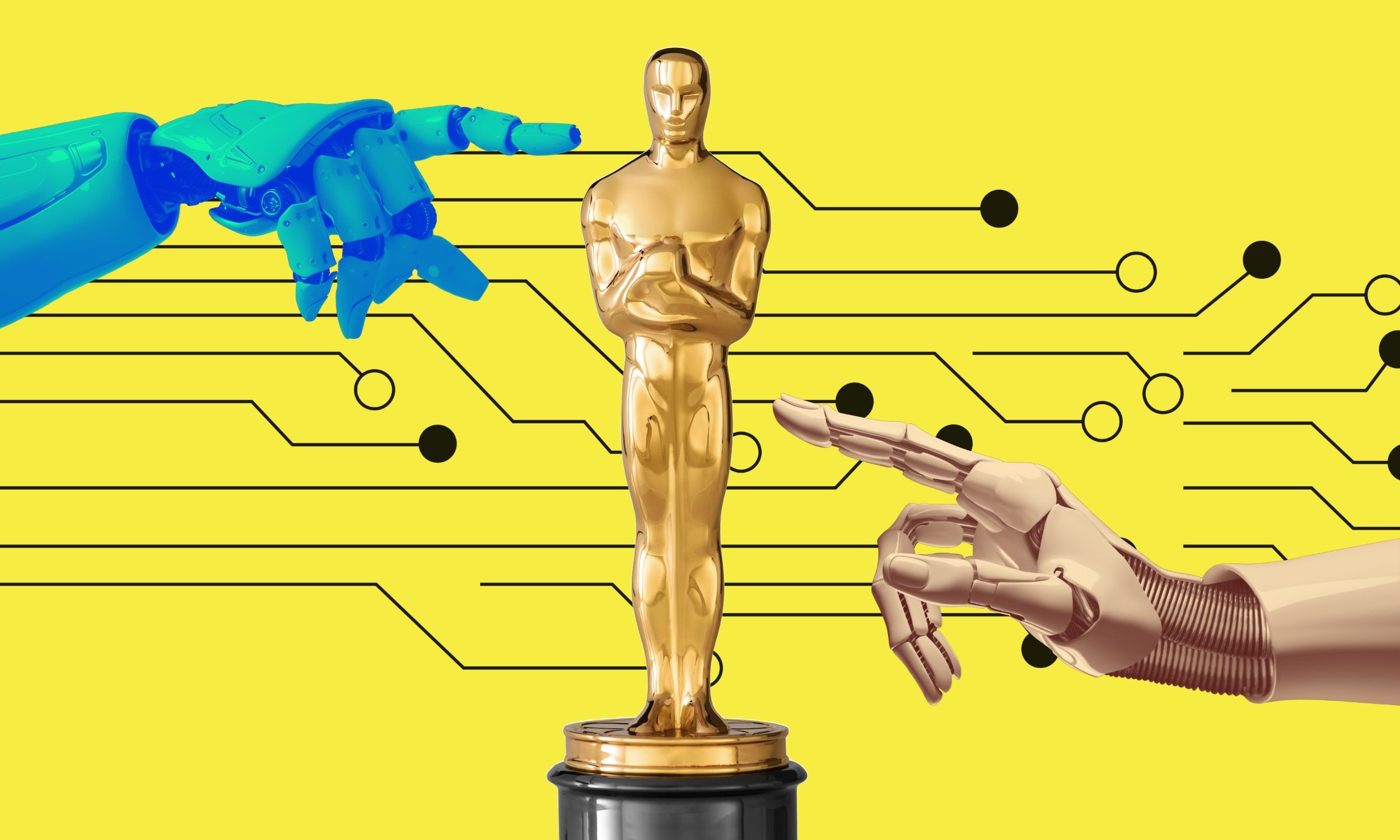 Robots touching Oscar award.