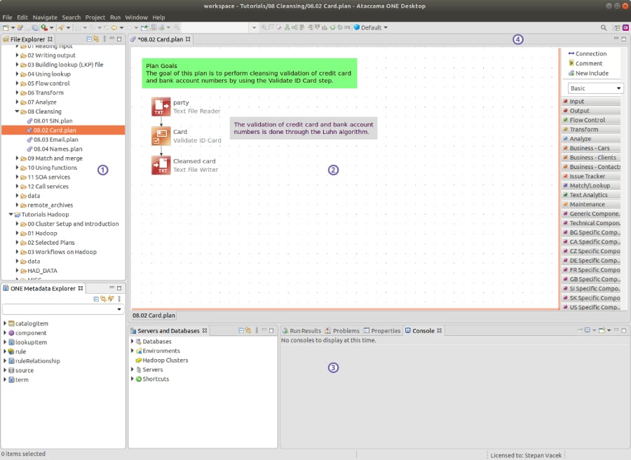 Ataccana ONE workspace featuring a data cleaning tutorial for bank and credit card data.