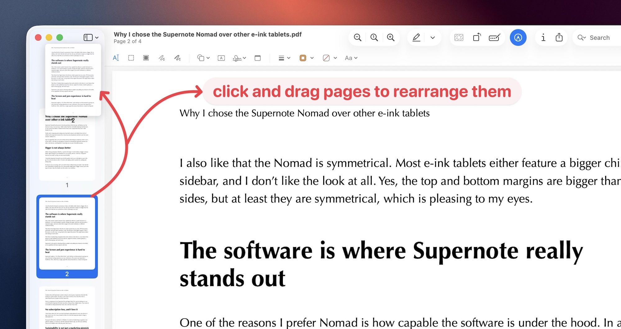 rearranging PDF pages in Mac Preview app