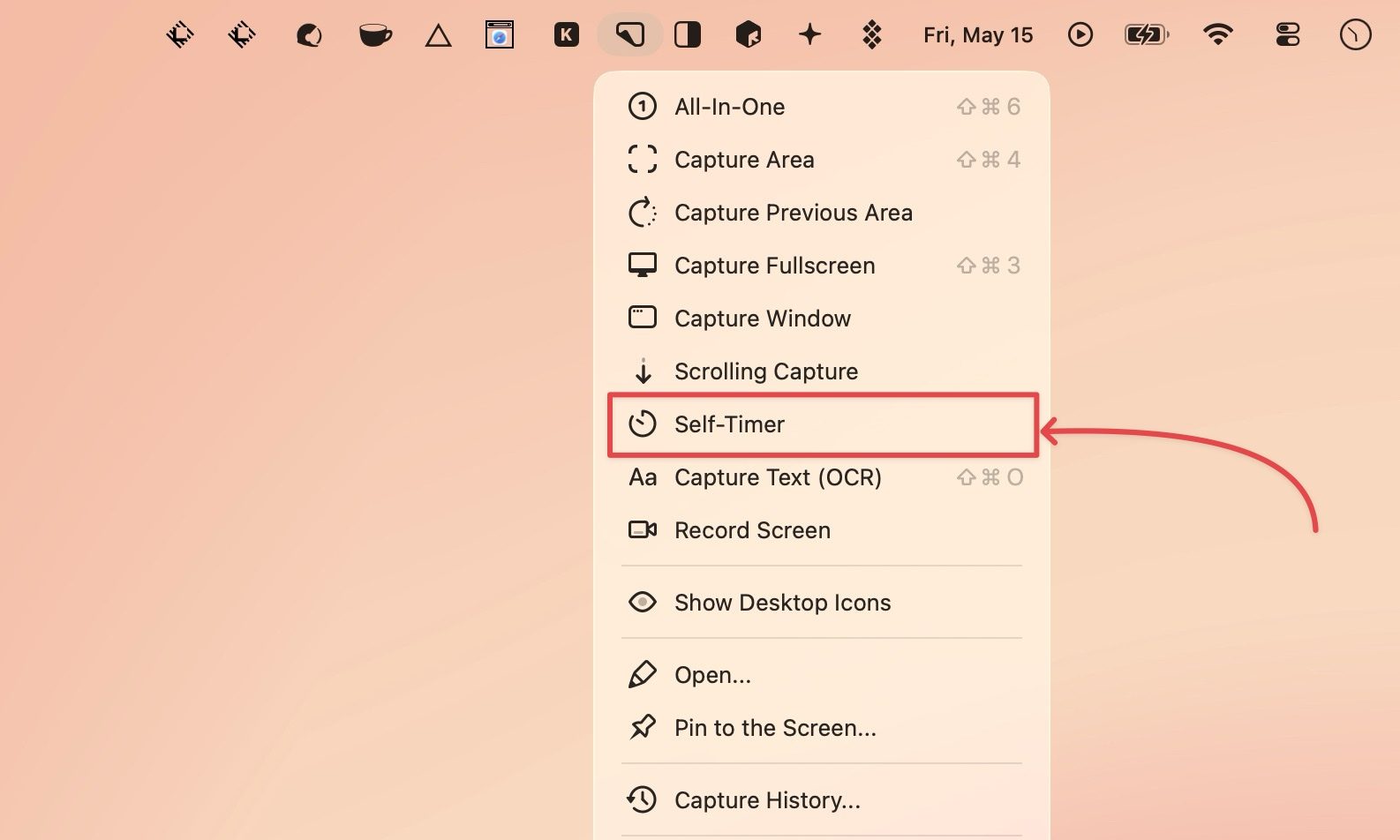 self timer screenshot option in CleanShot X