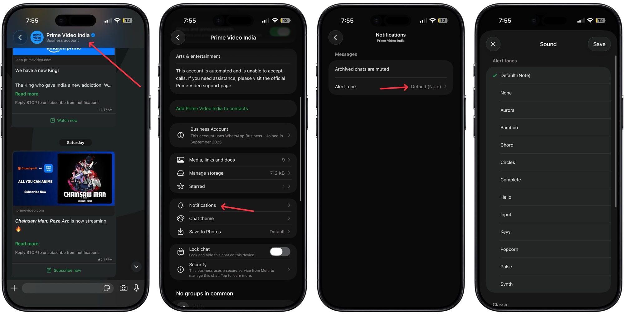 setting custom notificatio on WhatsApp