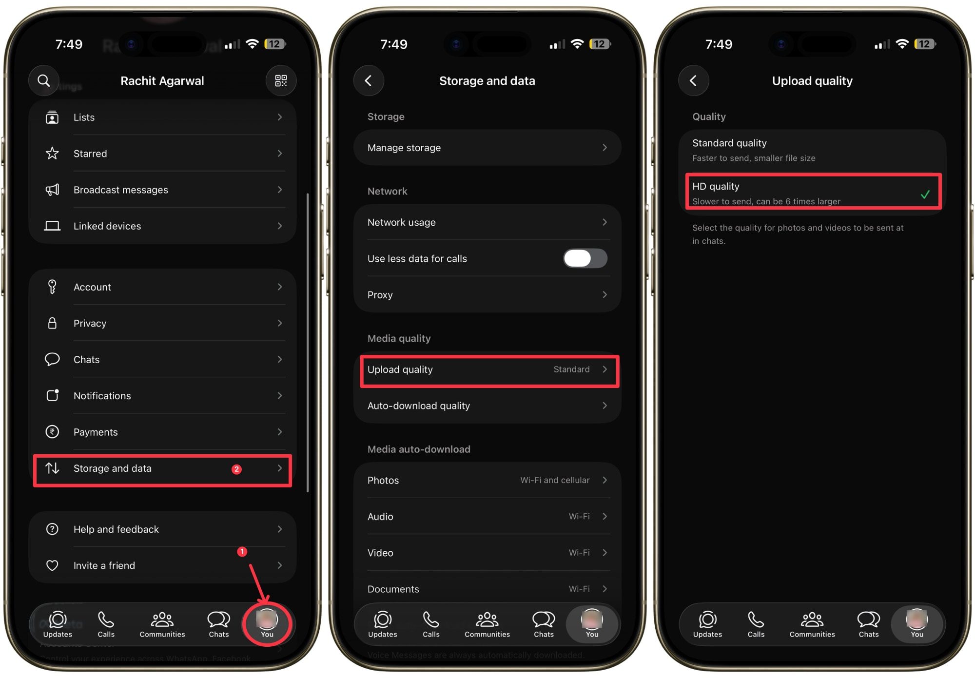 setting hd quality photo as default in WhatsApp