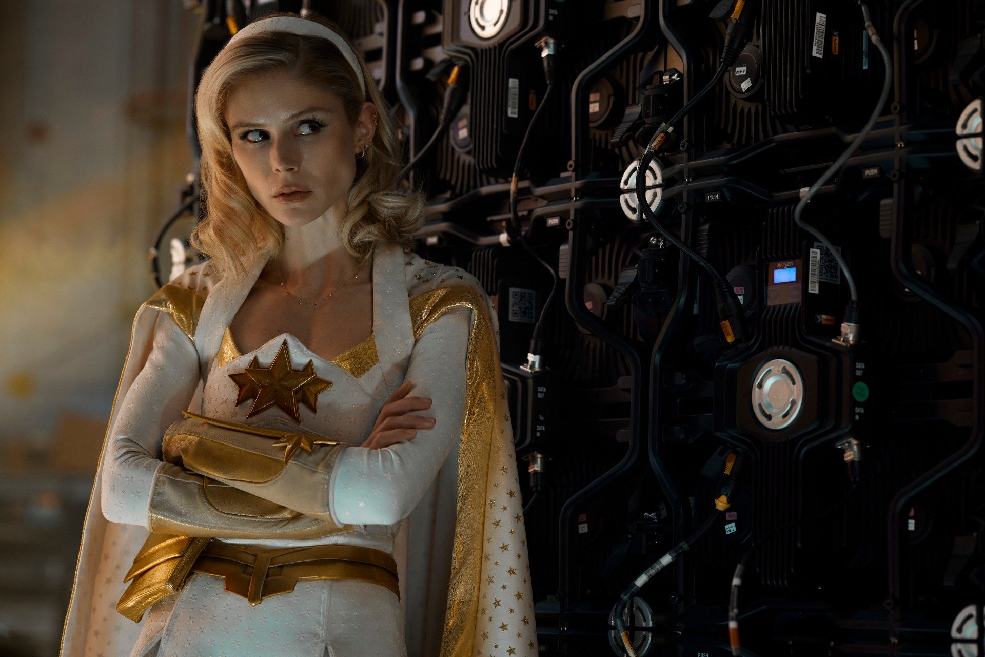 Erin Moriarty as Starlight looks upset in a scene from The Boys season 3.