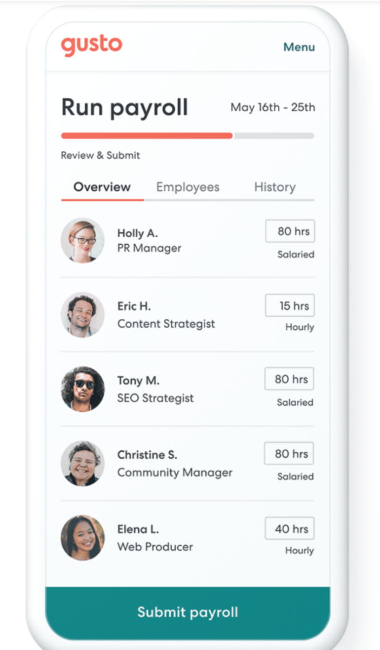 Run payroll on mobile device with Gusto