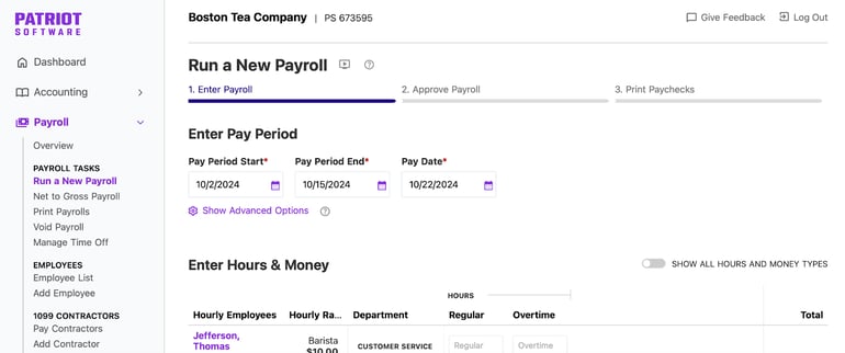 Patriot payroll run