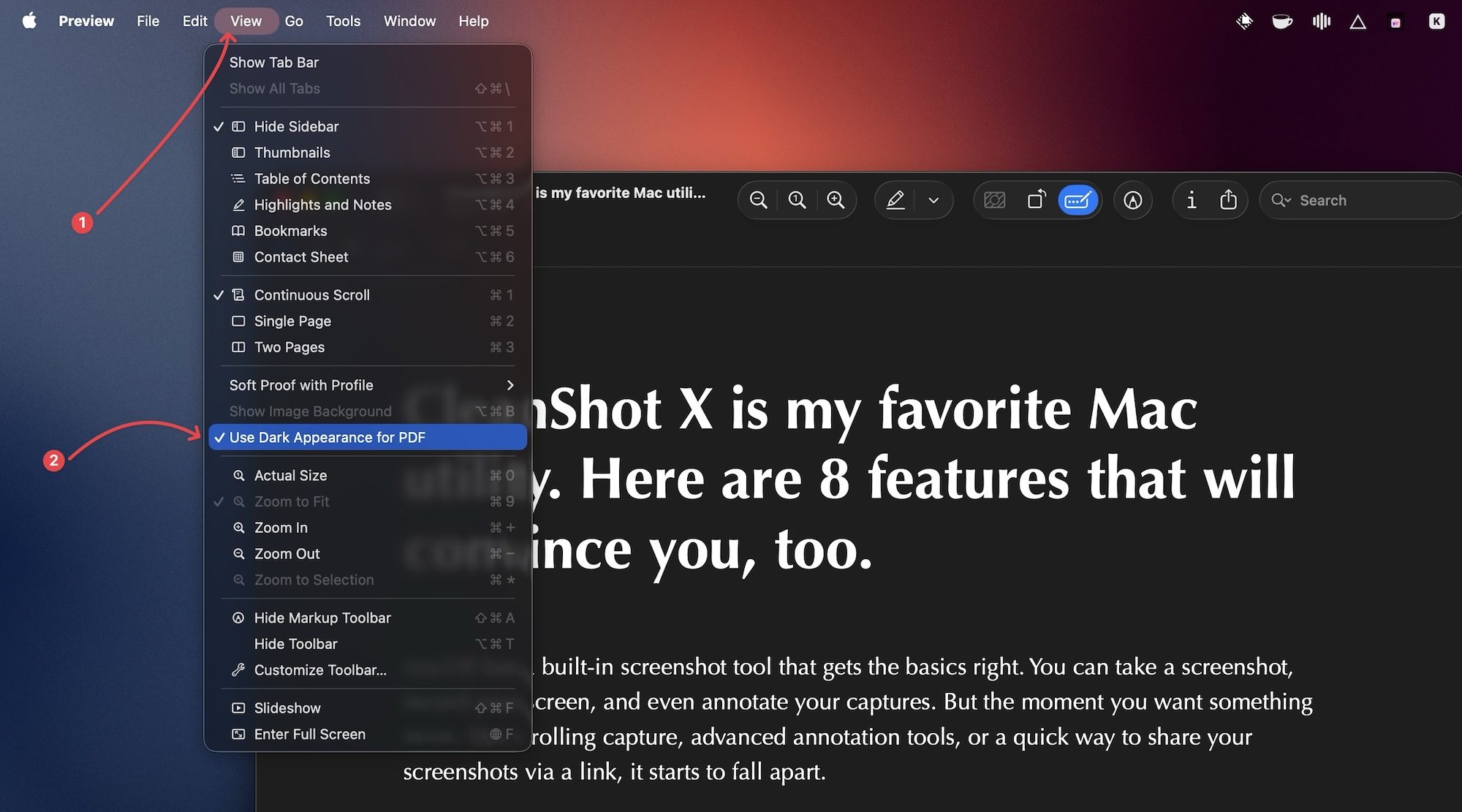 using dark appearance in PDF