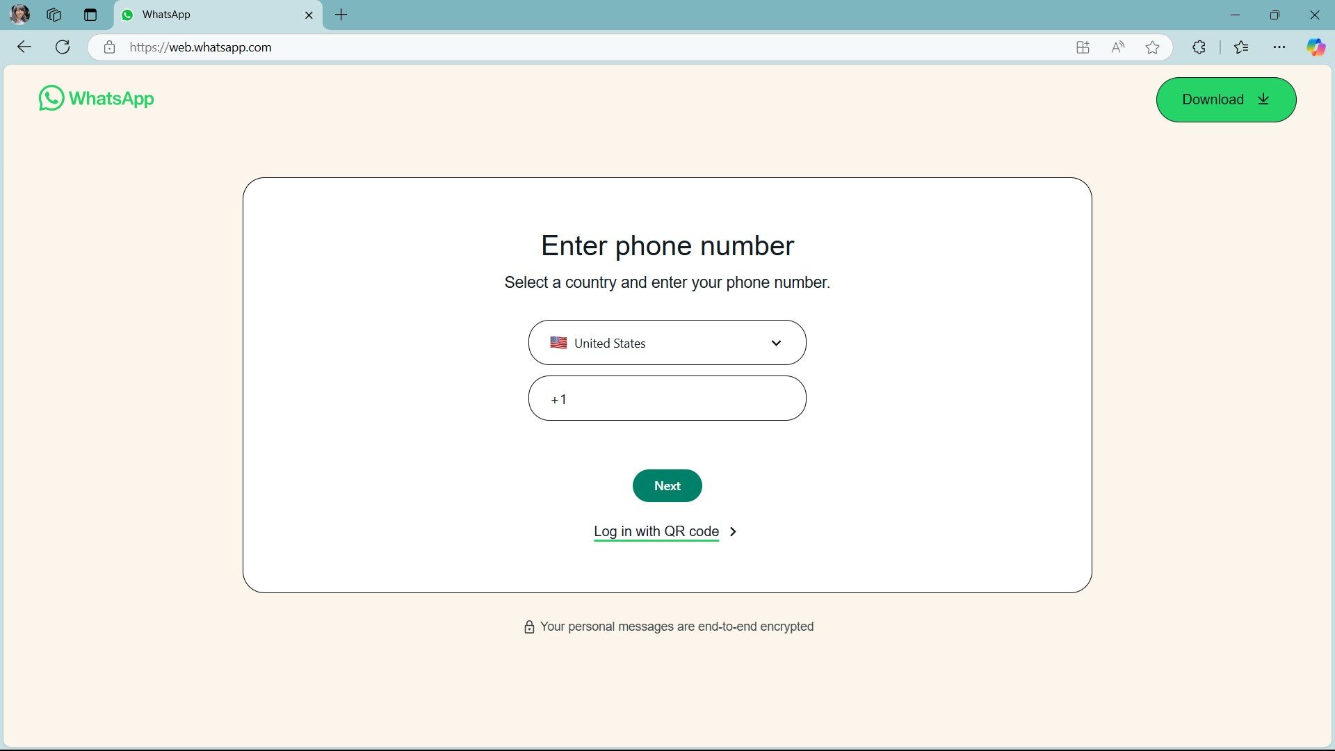 WhatsApp Web 2024 phone number prompt on Microsoft Edge