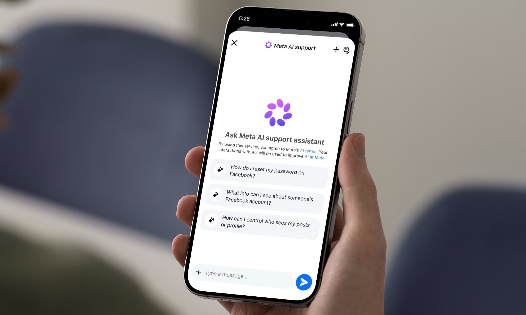iPhone showing Meta AI Support Assistant