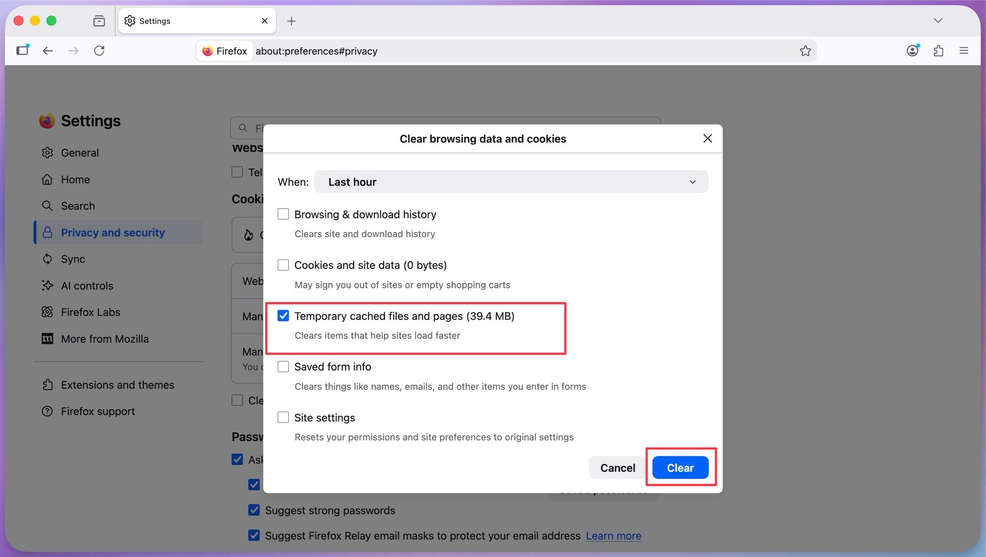 Clearing Firefox Cache