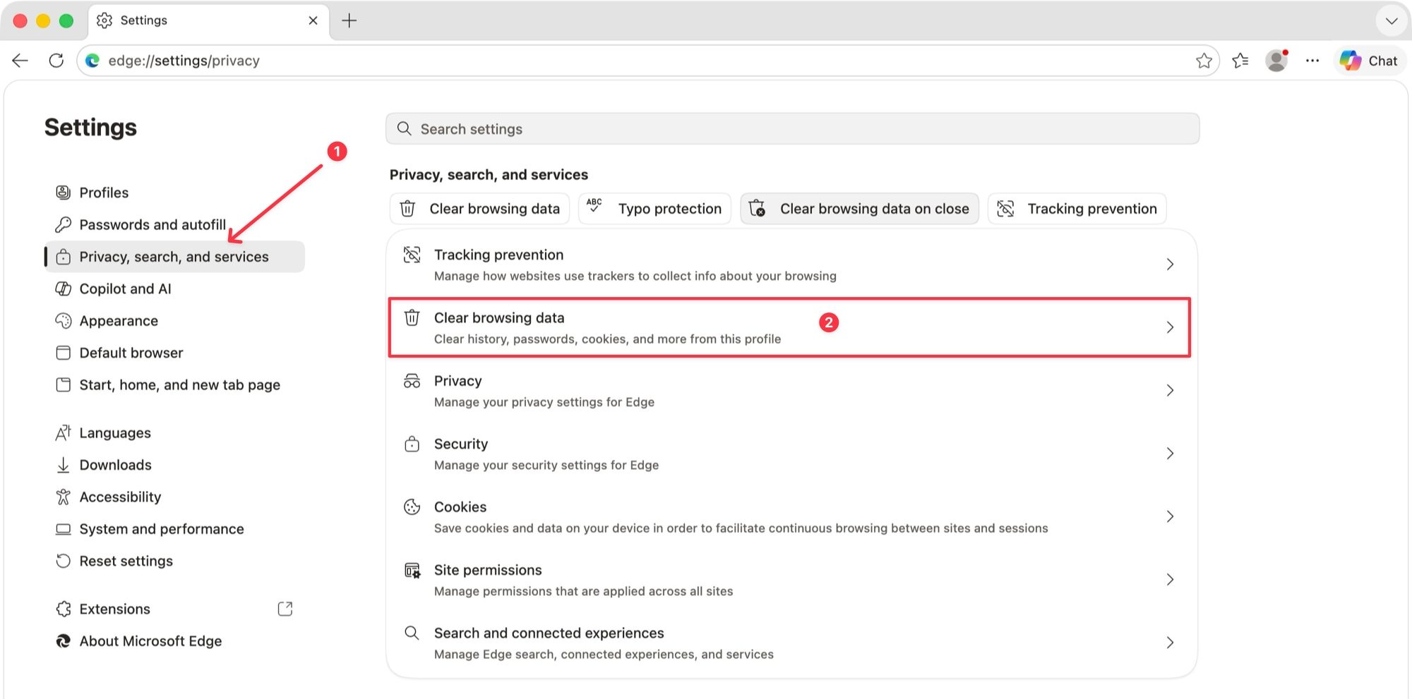 Edge clear browsing data option