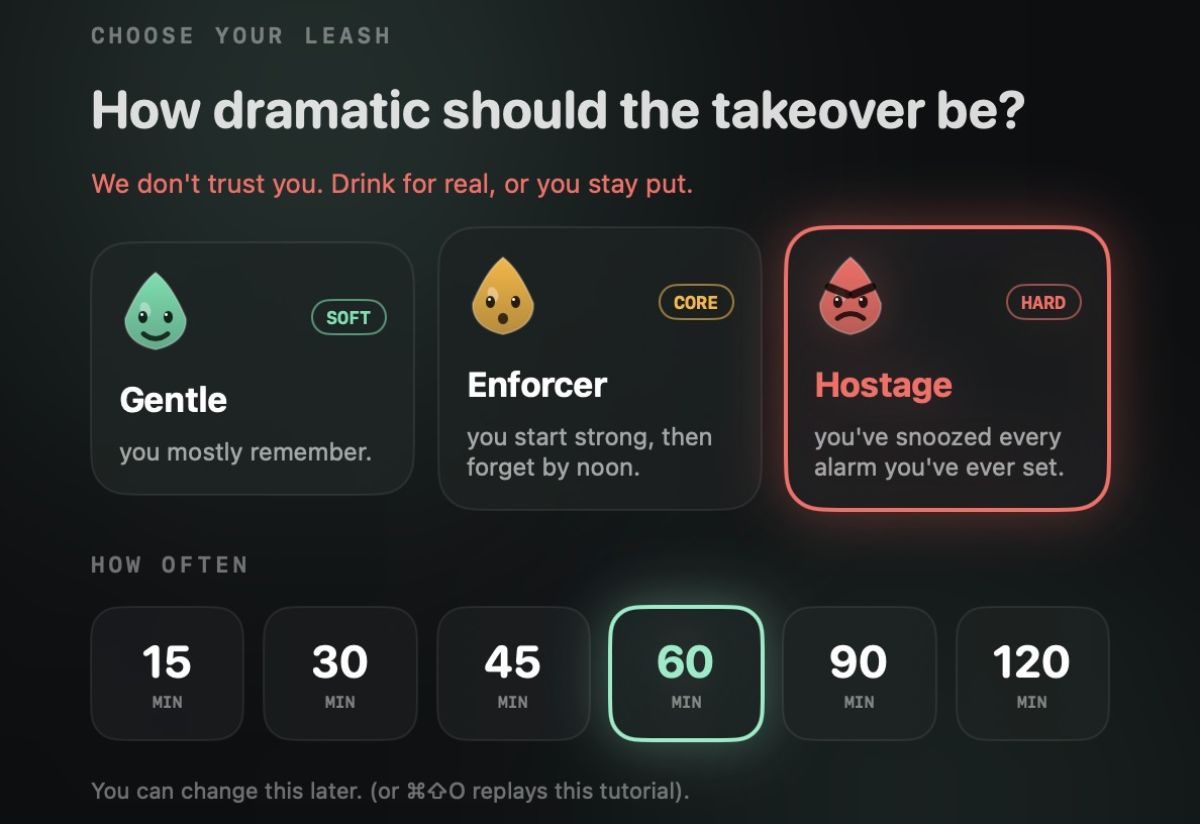 Hydration Hostage setup screenshot