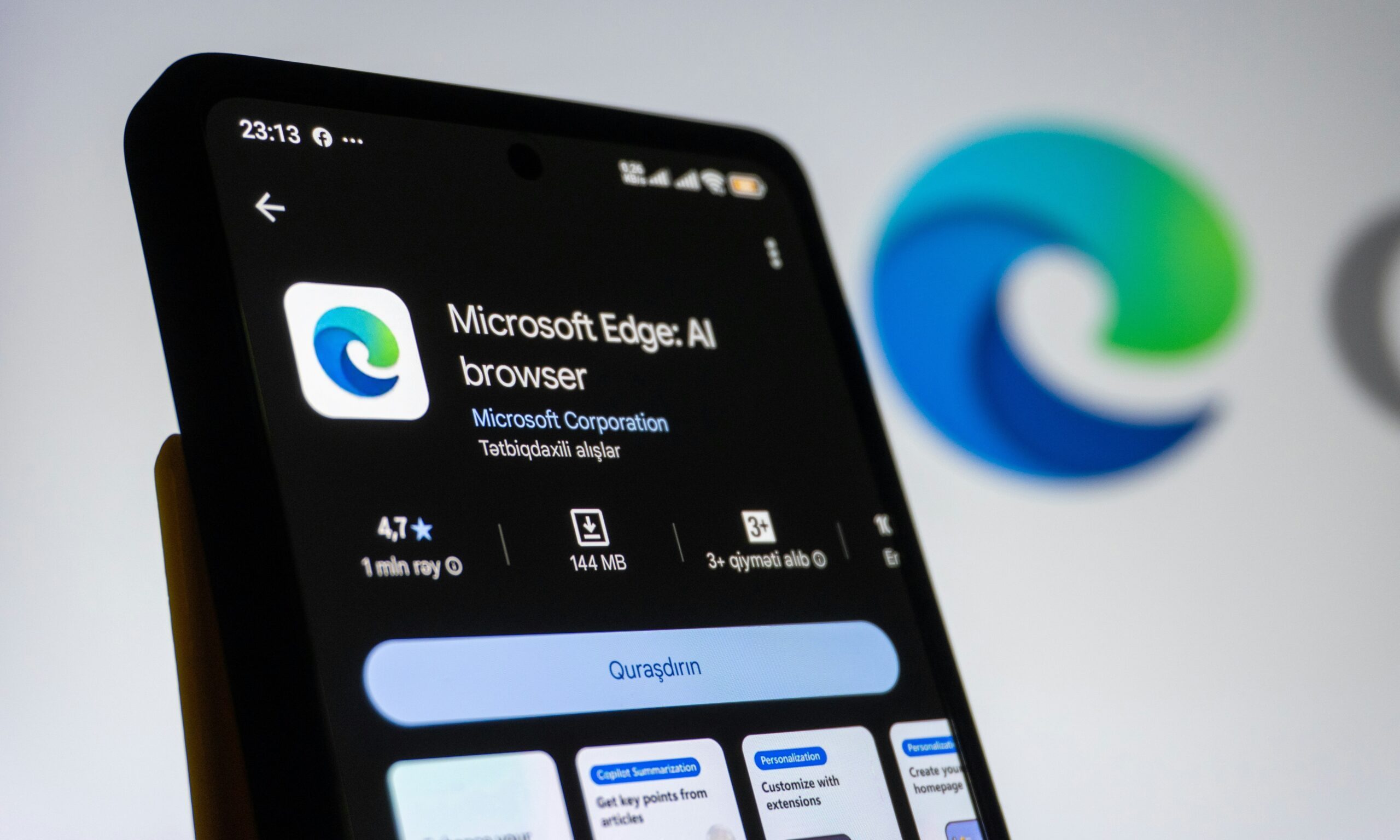 Microsoft Edge on a phone