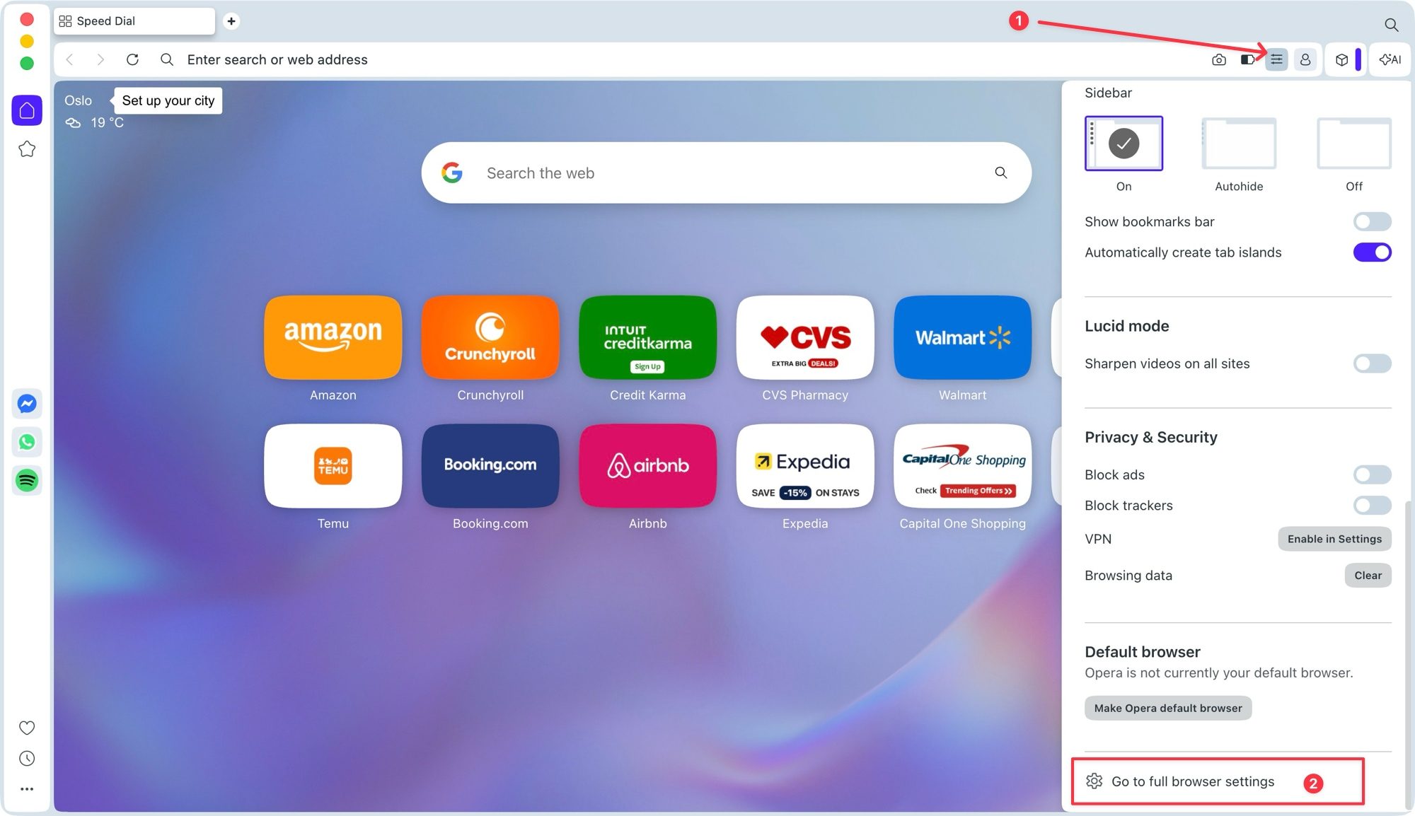 Opening Opera Settings