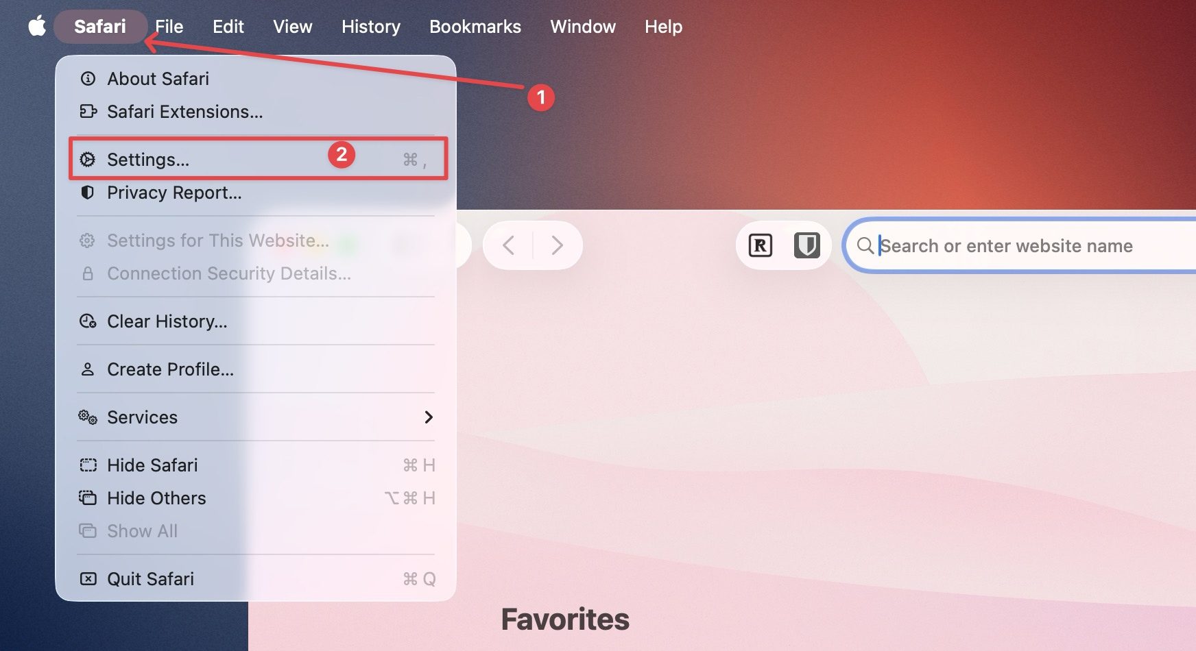 Opening safari settings