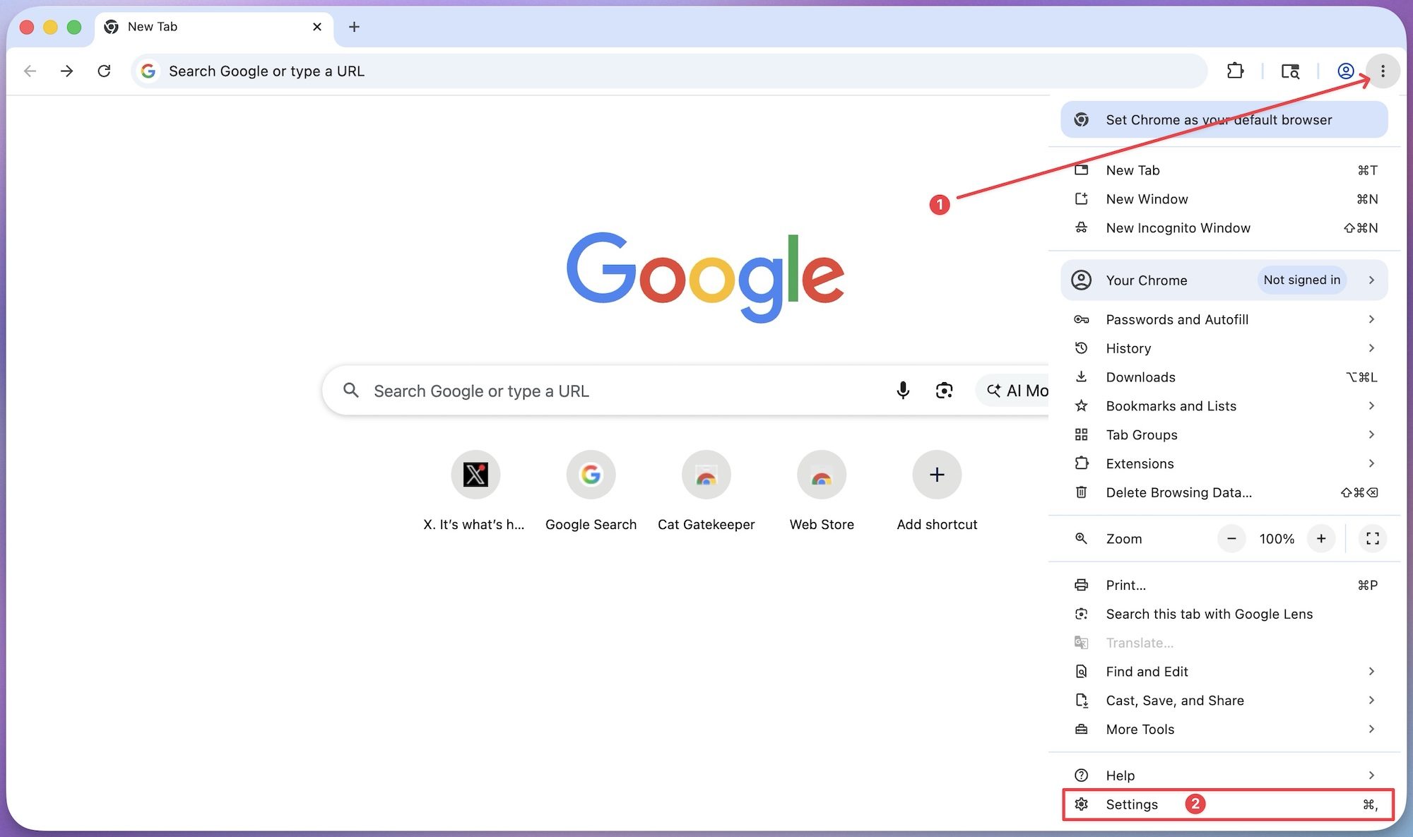 opening chrome settings