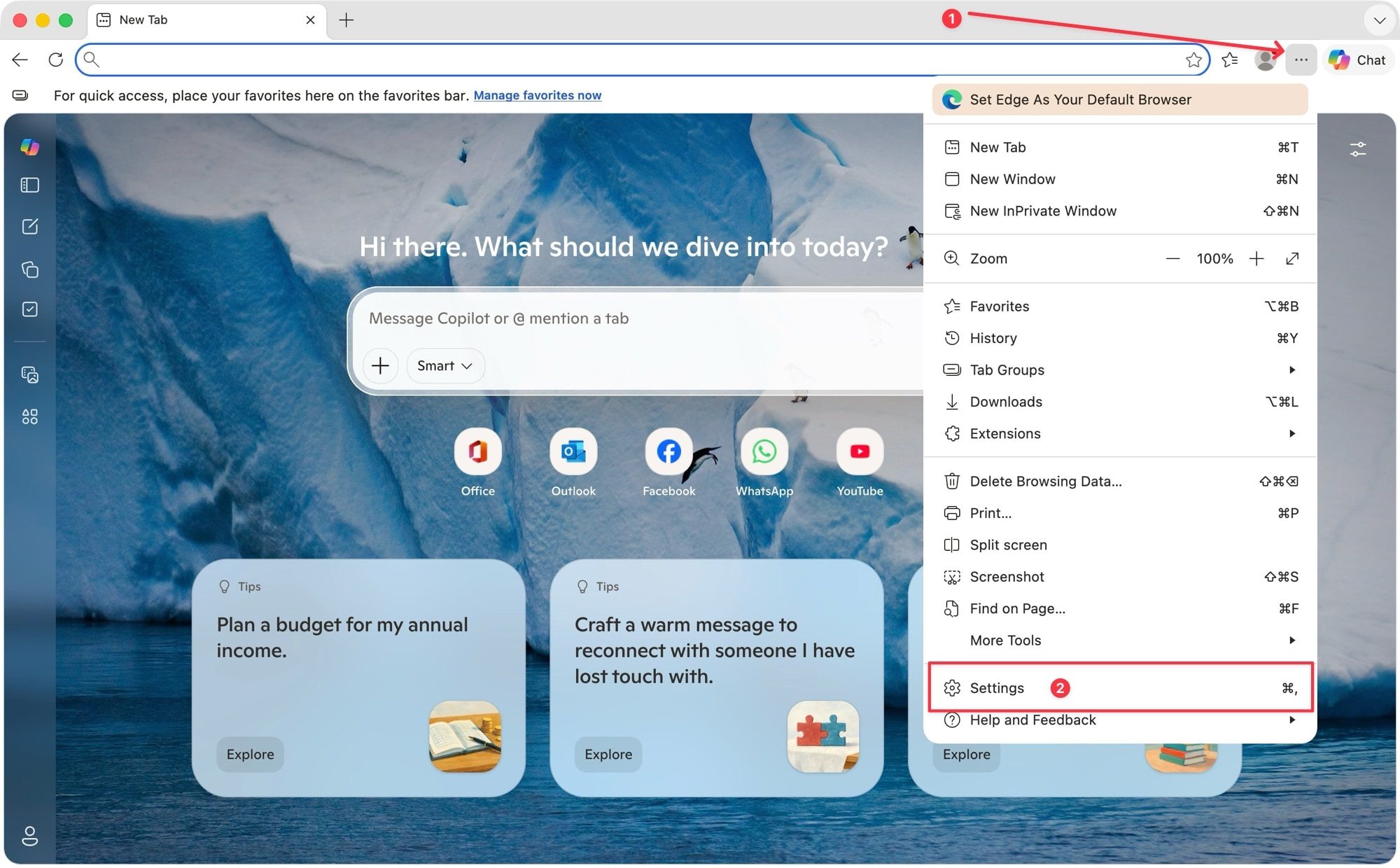 opening microsoft edge settings
