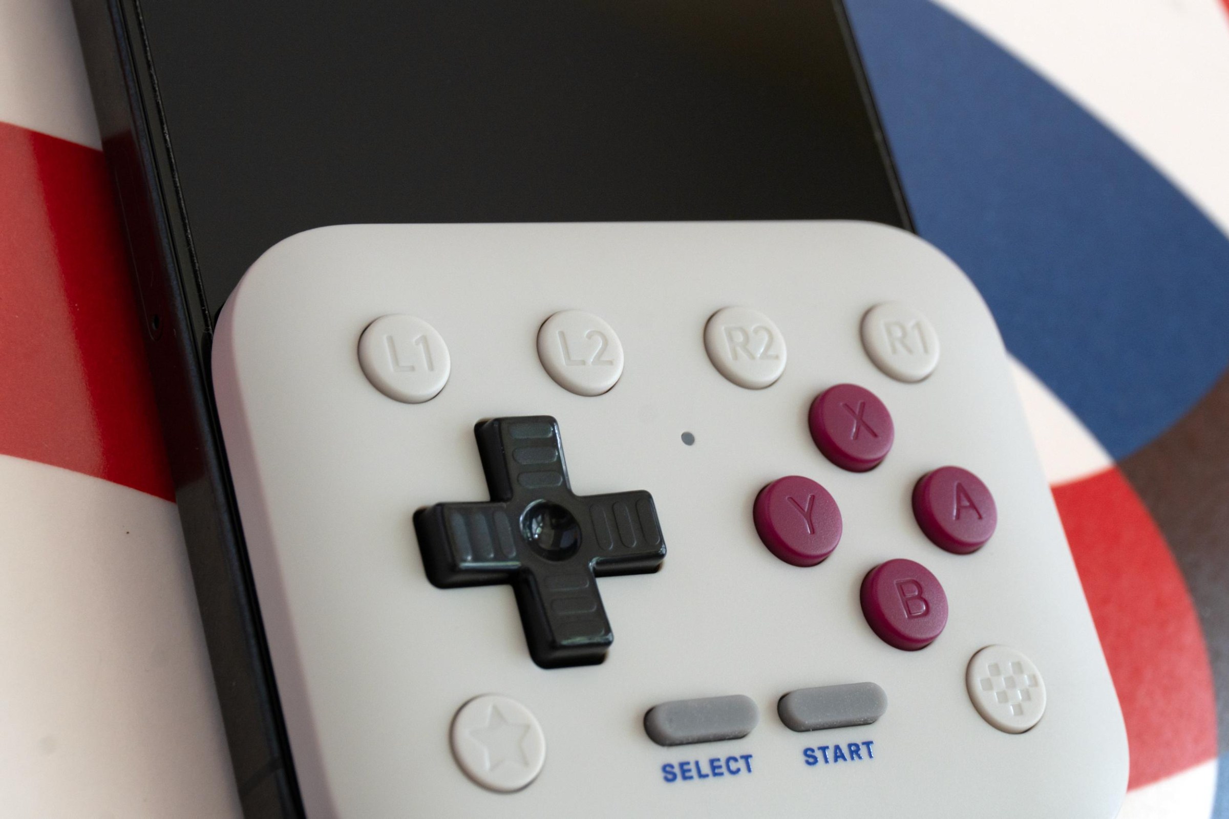 A close-up of the buttons on the 8BitDo FlipPad.