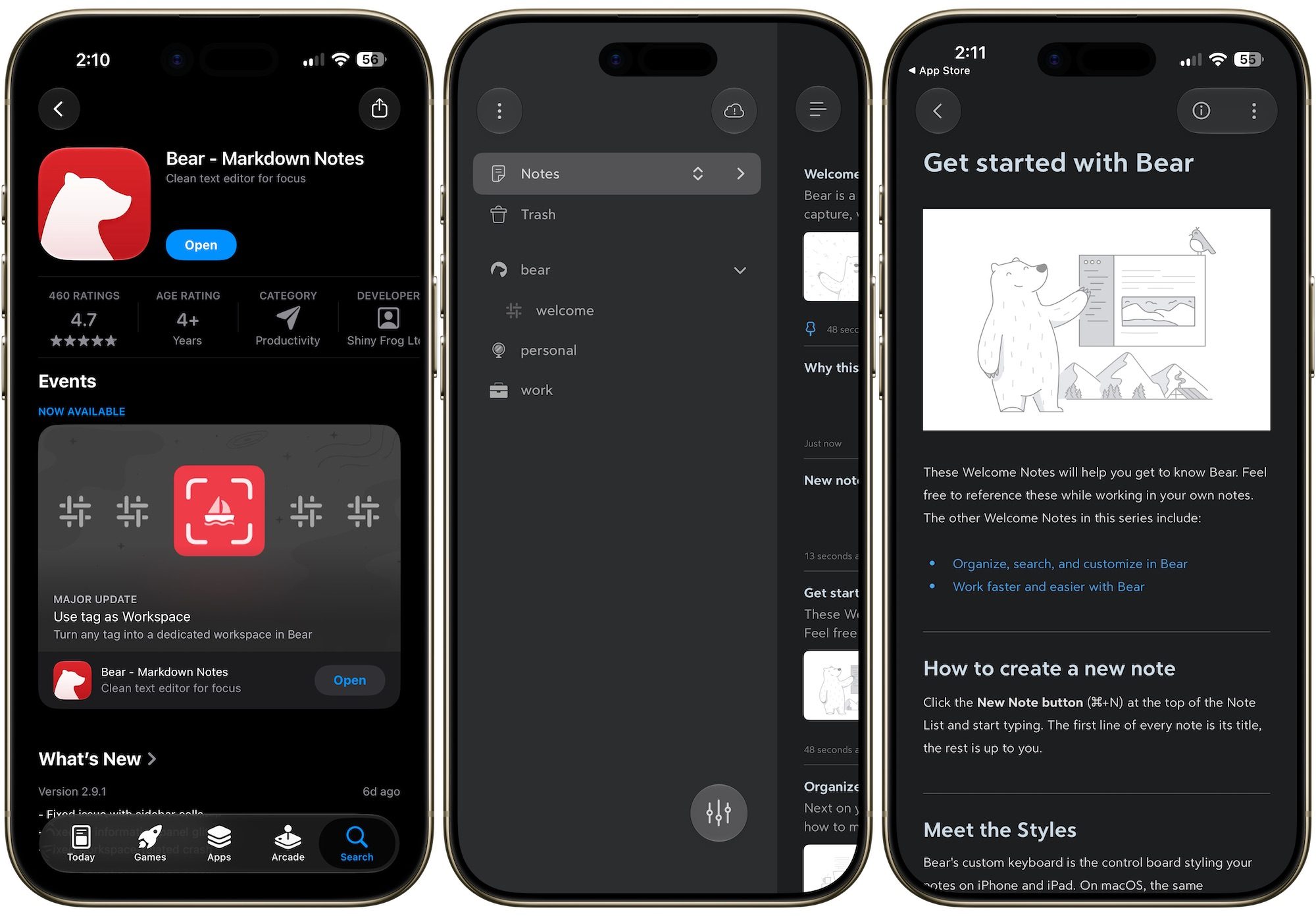 Bear app screenshots