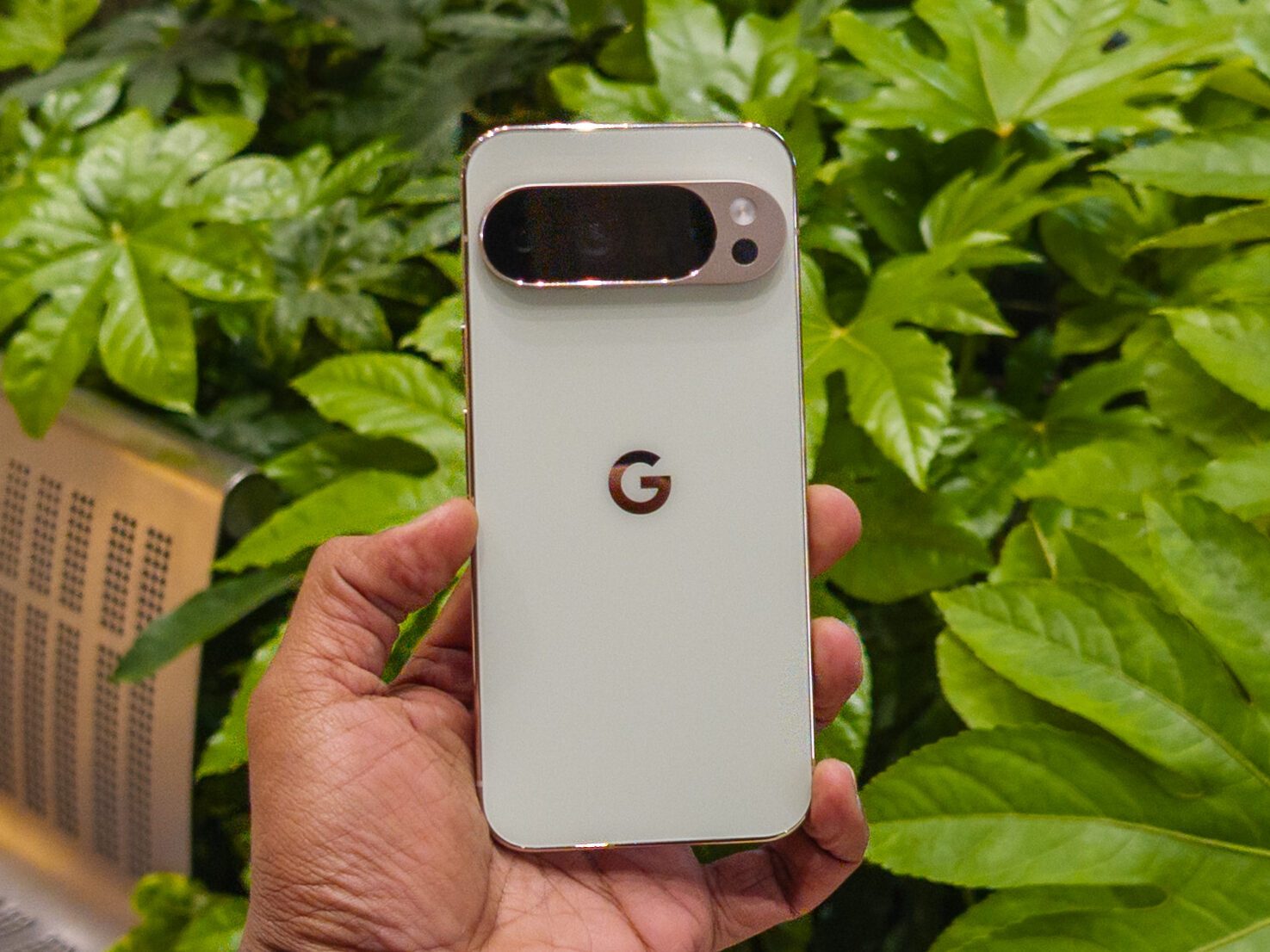 The back of the Google Pixel 10 Pro XL in Jade