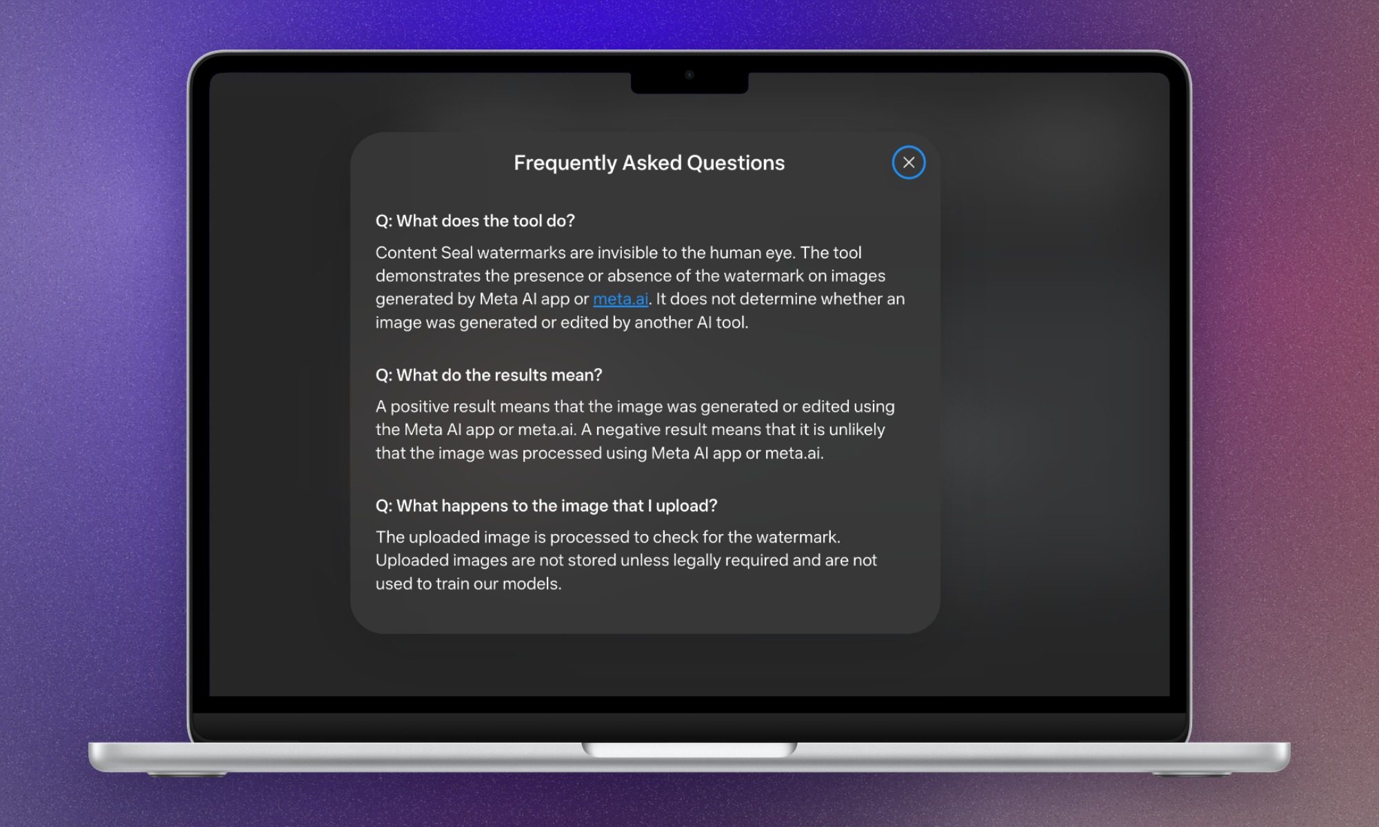 Meta AI identification tool.
