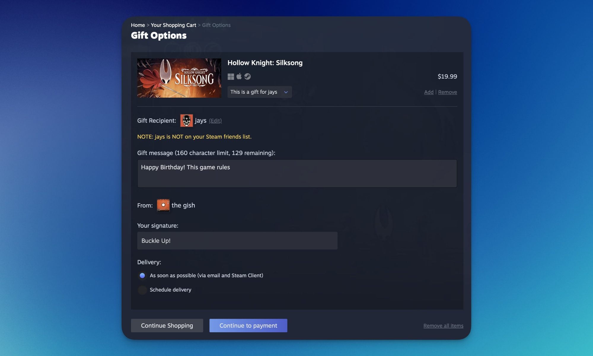 Steam new gift options