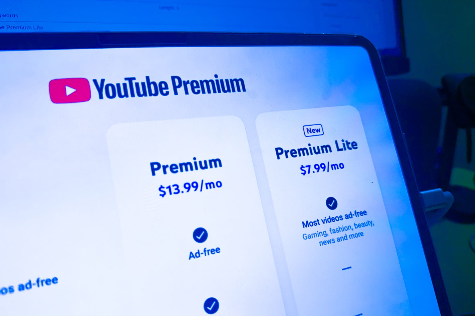 YouTube Premium Lite view on the iPad.
