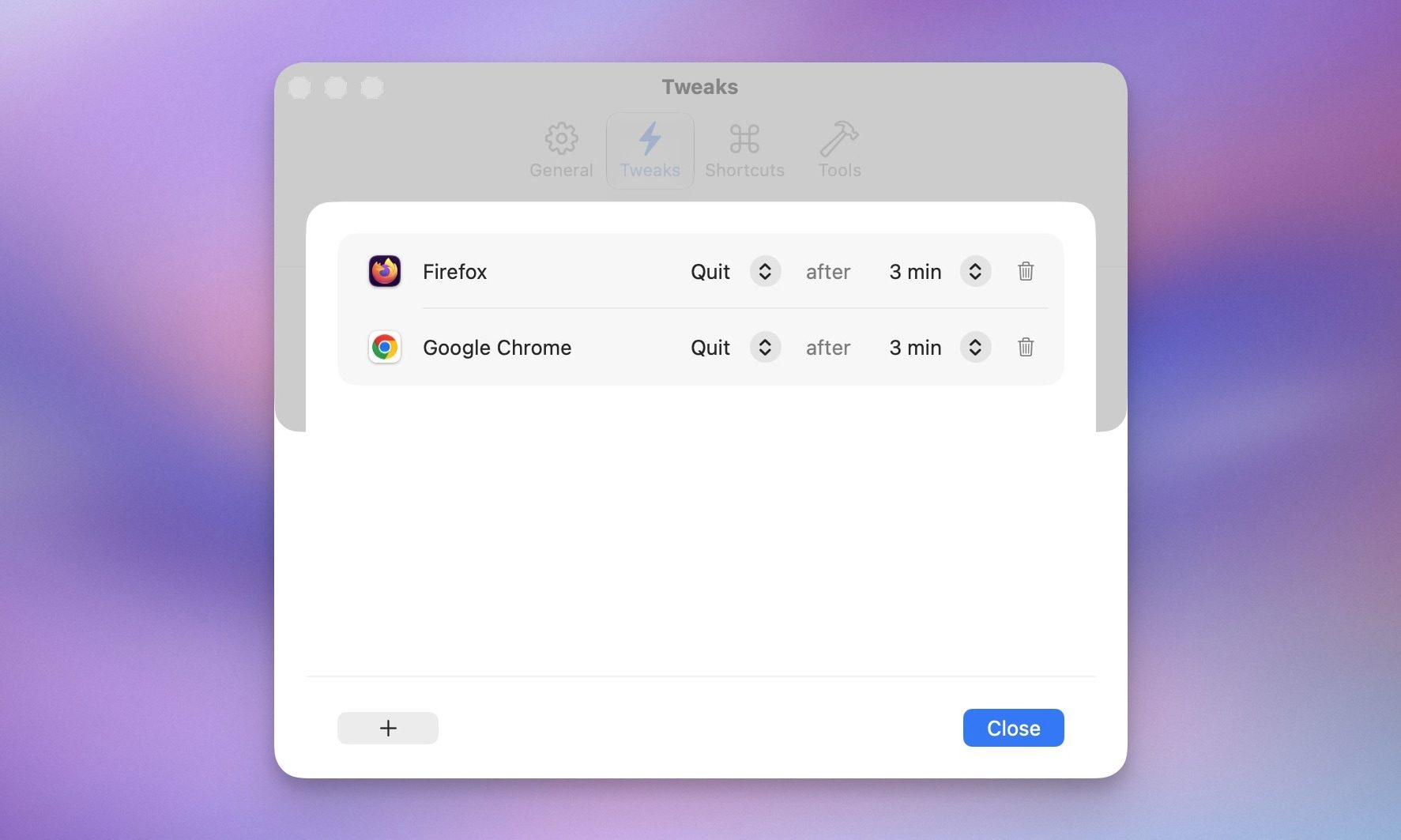 apps added to quit list