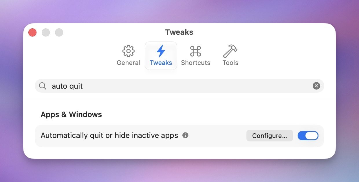 auto quit app tweak in Supercharge