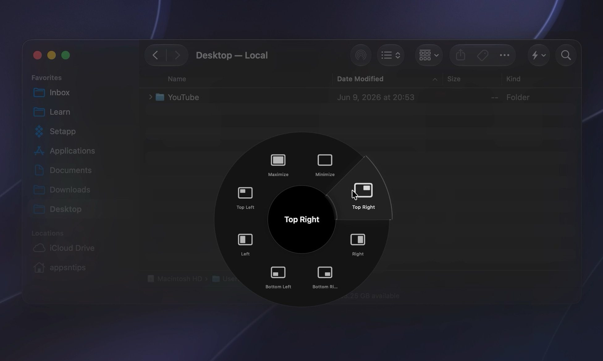 organizing windows using radial