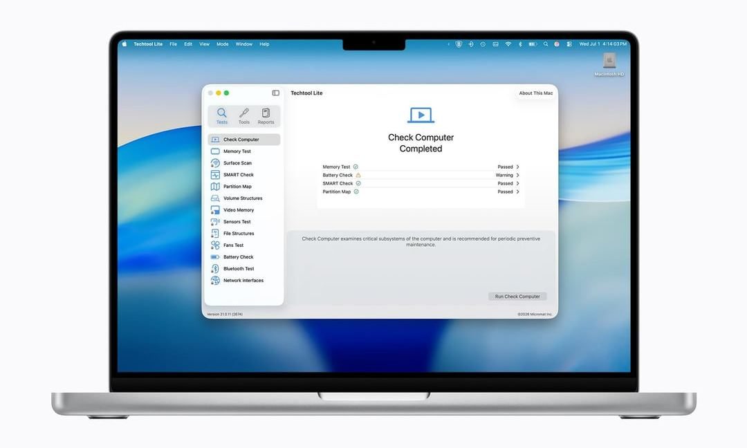 Techtool Lite running on a MacBook