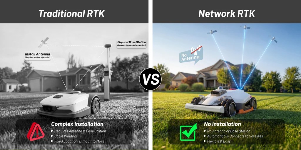 This graphic shows how antenna-based RTK works versus network RTK.