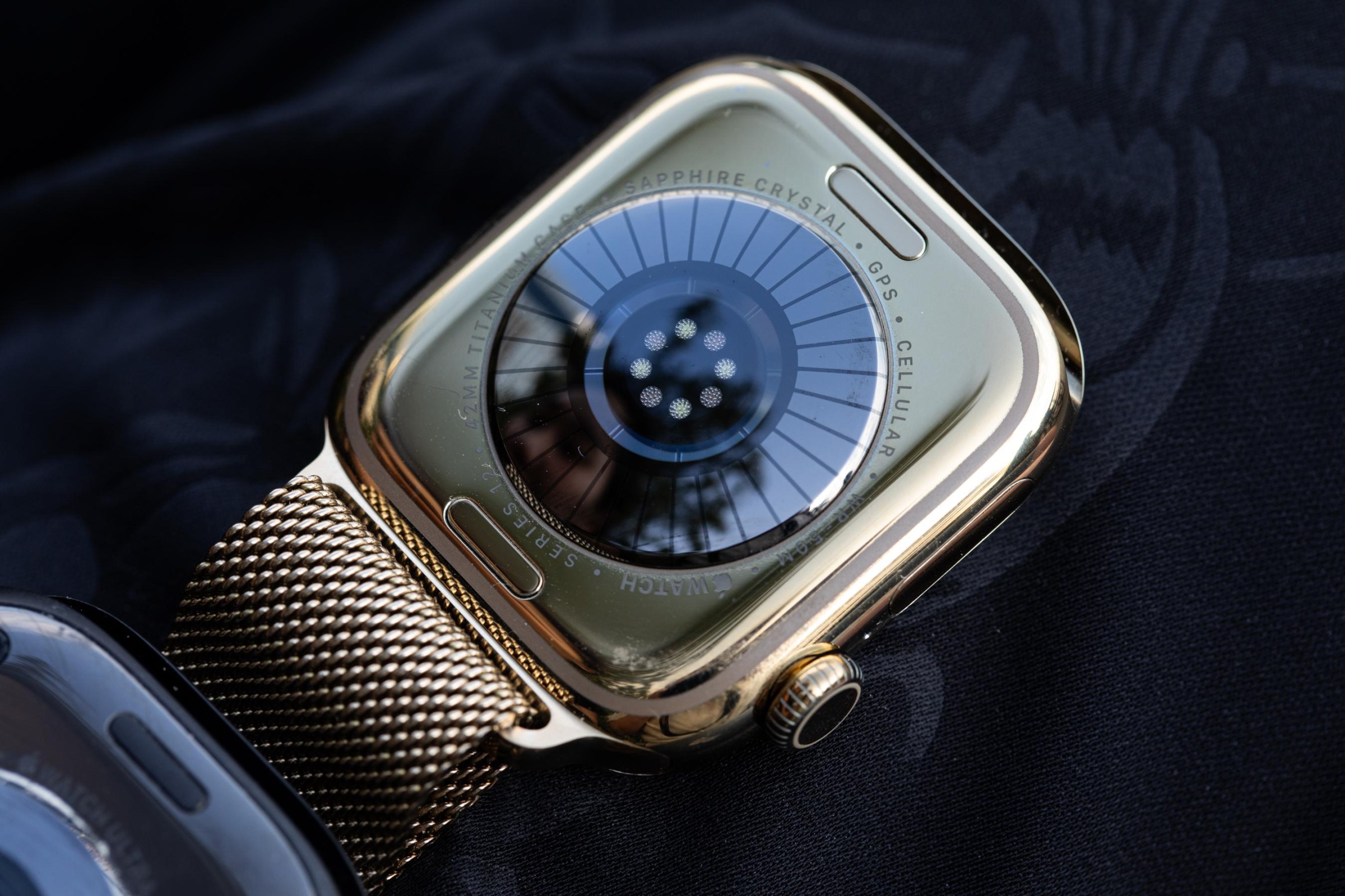 Close up of the Apple Watch Series 12’s new sensor array.